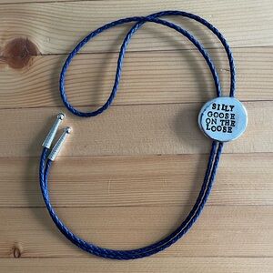 Silly Goose Bolo Tie Silver Navy Blue Brand New